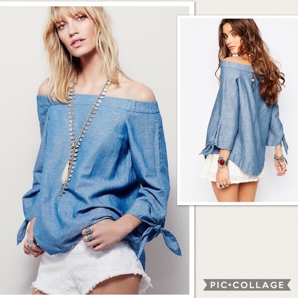 Free People Tops - NWT Free People Chambray Show Some Shoulder Top